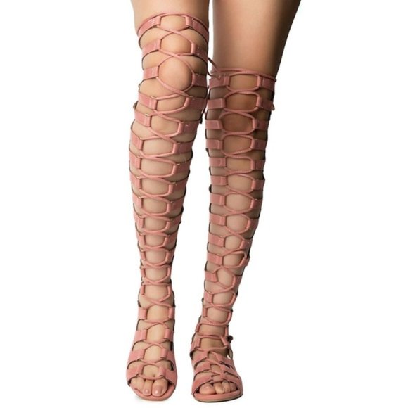 Over the Knee Cape Robin Pink Suede Sandals Sz 6 - Picture 1 of 7